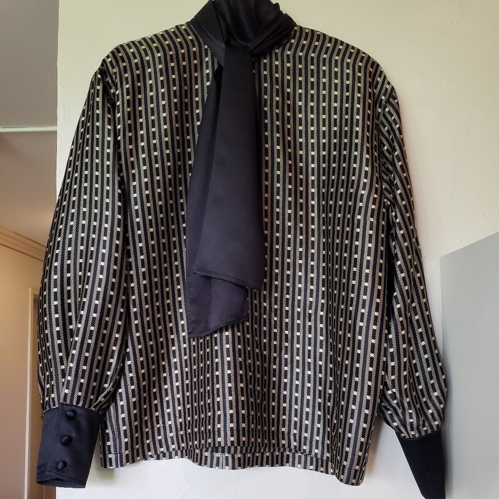 Genny Silk Women's Blouse Black/Tan Print Size 4